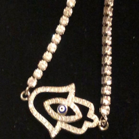 Hamsa Adjustable Bolo CZ, Fine Silver Bracelet - Picture 4 of 8